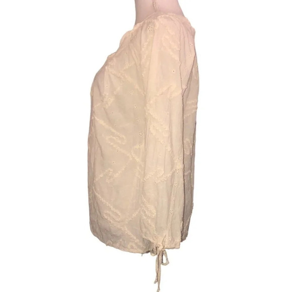 Chelsea & VIOLET Sz S Women's Cream Eyelet 3/4 Sleeve Drawstring Blouse Top - Picture 5 of 7